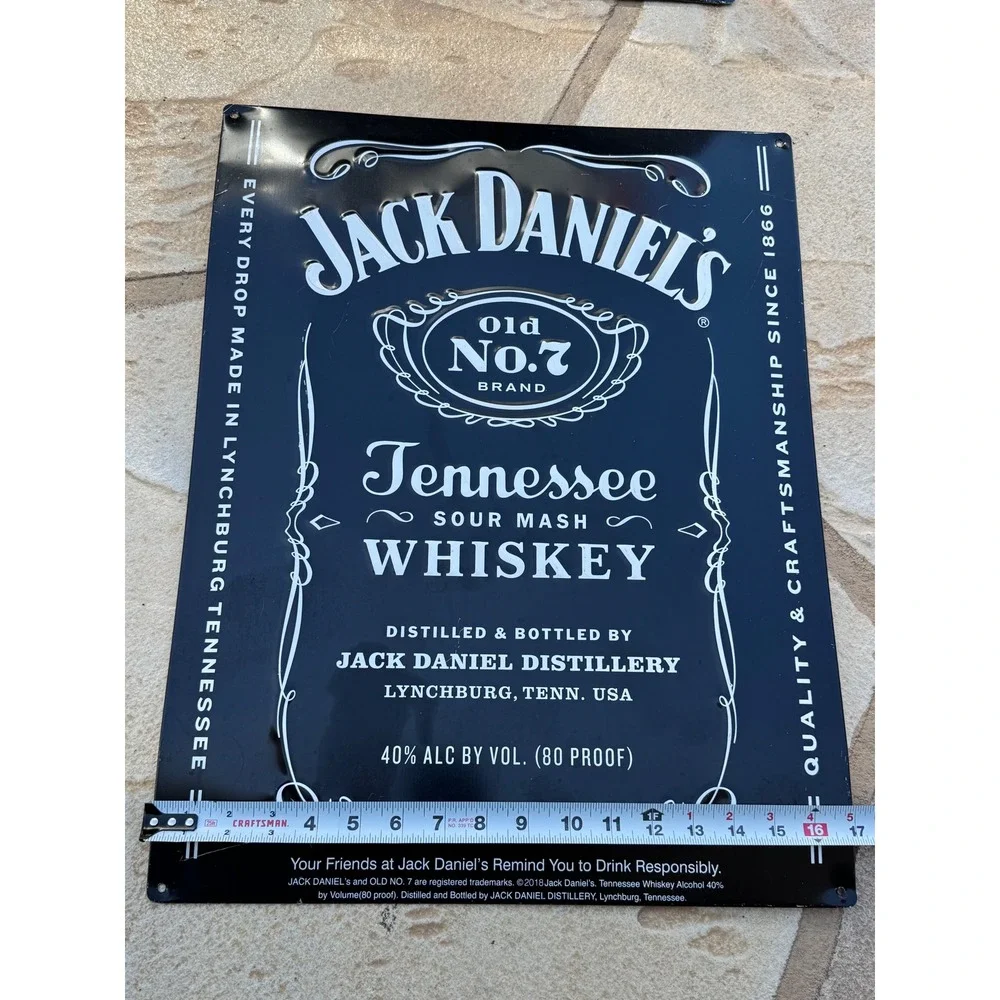 Jack Daniels Old No 7 Tennessee Whiskey Metal Sign 16x21.5 Black White Bar Art‎